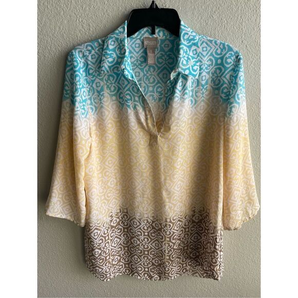 ❤️Chico’s Mixed Color Chiffon Tunic Blouse - Picture 1 of 4